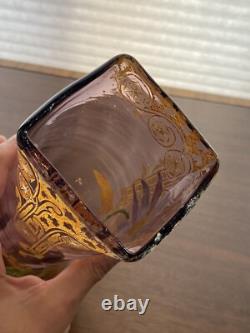 STUNNING ANTIQUE FRENCH MONT JOYE Legras Amethyst Enameled Flower Vase 11H