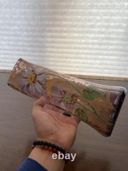 STUNNING ANTIQUE FRENCH MONT JOYE Legras Amethyst Enameled Flower Vase 11H