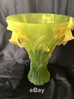 STUNNING Jean Daum Daffodil Vase Pate De Verre French Glass Large 10 in