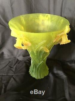 STUNNING Jean Daum Daffodil Vase Pate De Verre French Glass Large 10 in