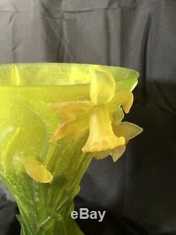 STUNNING Jean Daum Daffodil Vase Pate De Verre French Glass Large 10 in