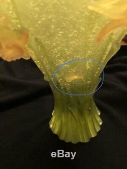 STUNNING Jean Daum Daffodil Vase Pate De Verre French Glass Large 10 in