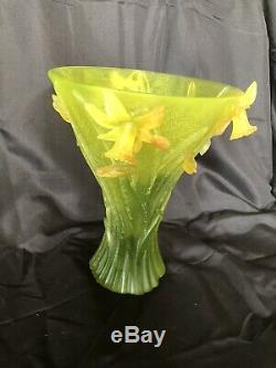 STUNNING Jean Daum Daffodil Vase Pate De Verre French Glass Large 10 in