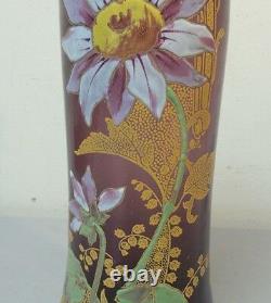 STUNNING MONT JOYE FRENCH ART GLASS 11 VASE, HEAVY ENAMELED DECORATION, c. 1900