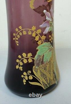 STUNNING MONT JOYE FRENCH ART GLASS 11 VASE, HEAVY ENAMELED DECORATION, c. 1900