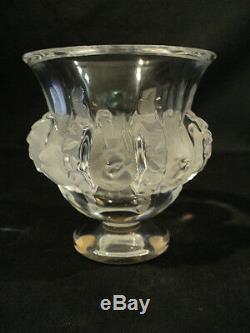 STUNNING VINTAGE LALIQUE CRYSTAL DAMPIERRE VASE with BIRDS AND VINES