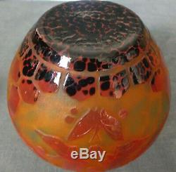 STUNNING V. RARE CHARLES SCHNEIDER HAND CARVED CAMEO GLASS VASE with BUTTERFLIES