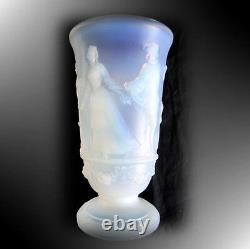 Sabino style blue opalescent LARGE art glass vase Menuet France