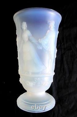 Sabino style blue opalescent LARGE art glass vase Menuet France
