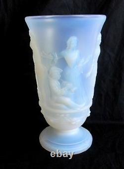 Sabino style blue opalescent LARGE art glass vase Menuet France