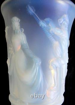 Sabino style blue opalescent LARGE art glass vase Menuet France