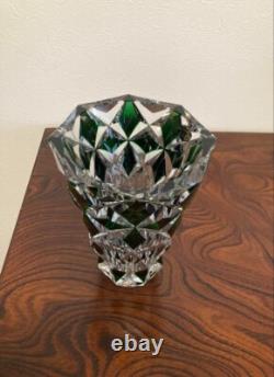 Saint Louis Cut Glass Flower Vase Crystal Green Art Interior Engraved