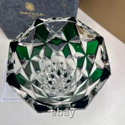 Saint Louis Cut Glass Flower Vase Crystal Green Art Interior Engraved unused