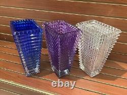 Set Of-3 Rectangle Heavy Baccarat Eye Crystal Style Vase H12 Clear, purple, blue