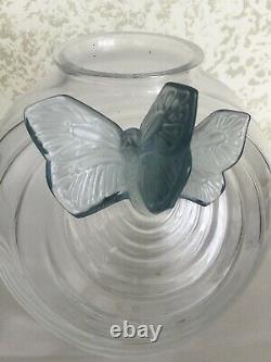 Set Of Lalique Clear & Frosted Glass Butterflies Vase 8 And Figures But