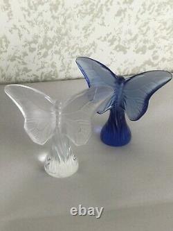 Set Of Lalique Clear & Frosted Glass Butterflies Vase 8 And Figures But