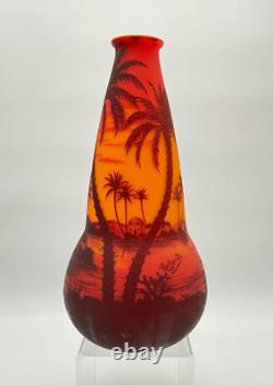 Signed 1920's French Loetz Richard Cameo Glass Vase with Etched Decors