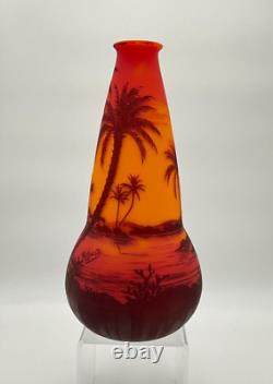 Signed 1920's French Loetz Richard Cameo Glass Vase with Etched Decors