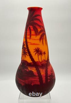 Signed 1920's French Loetz Richard Cameo Glass Vase with Etched Decors