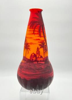 Signed 1920's French Loetz Richard Cameo Glass Vase with Etched Decors