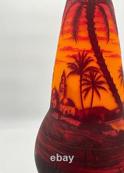 Signed 1920's French Loetz Richard Cameo Glass Vase with Etched Decors