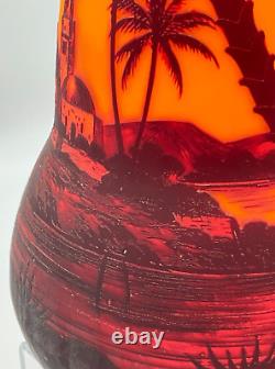 Signed 1920's French Loetz Richard Cameo Glass Vase with Etched Decors