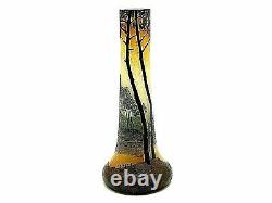 Signed 6 1/4 Legras French Cameo Glass Vase With Wooded Landscape Scene France