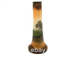 Signed 6 1/4 Legras French Cameo Glass Vase With Wooded Landscape Scene France