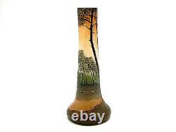 Signed 6 1/4 Legras French Cameo Glass Vase With Wooded Landscape Scene France