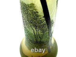 Signed 6 1/4 Legras French Cameo Glass Vase With Wooded Landscape Scene France