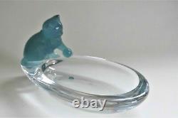 Signed Daum French Studio Glass Cat With Ball Trinket Jewellery Dish
