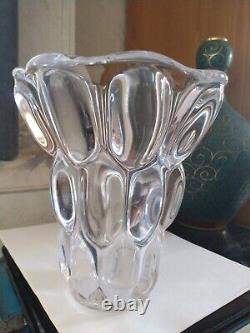 Signed French Art Deco Heavy Crystal Glass Lobbed Vase