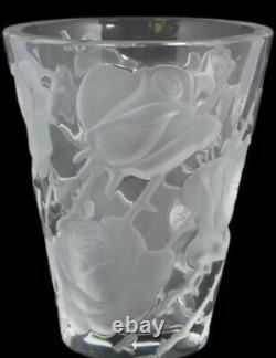 Signed LALIQUE Ispahan Rose Crystal Vase Mint Condition & STUNNING