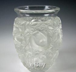 Signed Lalique Bagatelle Frosted Art Glass Vase with Birds