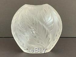 Signed Lalique Crystal Filicaria Pillow Leaf Vase