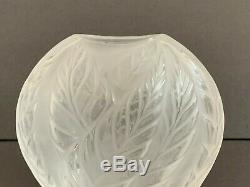 Signed Lalique Crystal Filicaria Pillow Leaf Vase