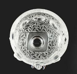 Signed Lalique France Art Glass Elizabeth Footed Frosted Bird Vase Bowl