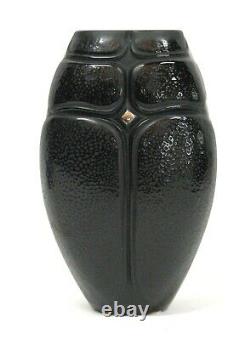 Signed Lalique France Black Glass Stylized Scarab Vase