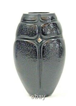 Signed Lalique France Black Glass Stylized Scarab Vase