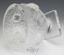 Signed Lalique France Crystal Elizabeth Frosted Birds & Floral Art Glass Vase