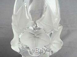 Signed Lalique France Crystal Hedera Vase Ivy Leaf 6 7/8 H Frosted Clear Glass