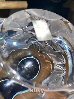 Signed Lalique France Crystal Hedera Vase Ivy Leaf 6 7/8 H Frosted Clear Glass
