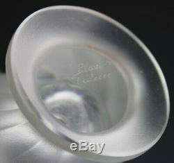 Signed Lalique France Crystal Rosine Frosted Birds Slanted Rib Art Glass Vase