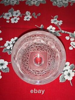 Signed Lalique France Elizabeth Frosted Birds Art Glass Stemmed Vase