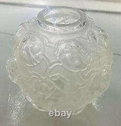 Signed Lalique France Ladybug Frosted Crystal Art Vase Stunning, Rare