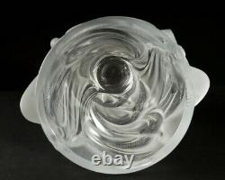 Signed Lalique Martinets Art Glass Clear Frosted Crystal Vase Raised Birds 9.5