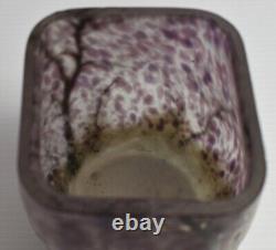 Signed Legras Mottled Iced Enameled French Glass Vase Hand Painted Trees In Snow