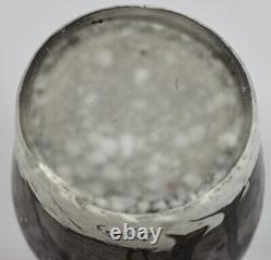 Signed Legras Mottled Iced Enameled French Glass Vase Hand Painted Trees In Snow