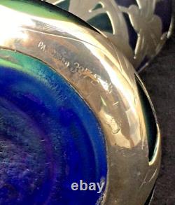 Signed Loetz Art Nouveau multi color Glass Vase & ALVIN Sterling Silver Overlay