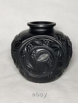 Signed Made in France Mold Blown Black Satin Glass Vase 1920s French Art Deco